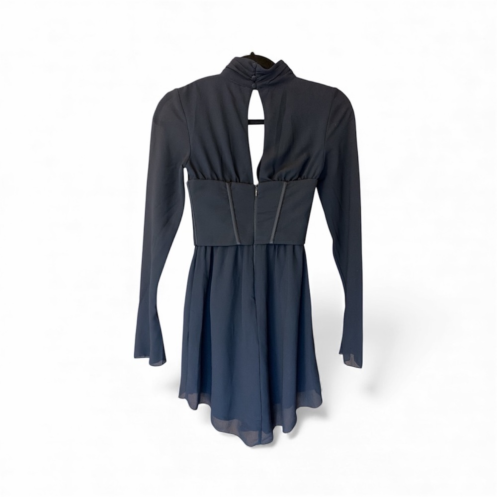 Oh Polly Joelene Long Sleeve Plunge Neck Mini Dress in Black NWT - Picture 6 of 12